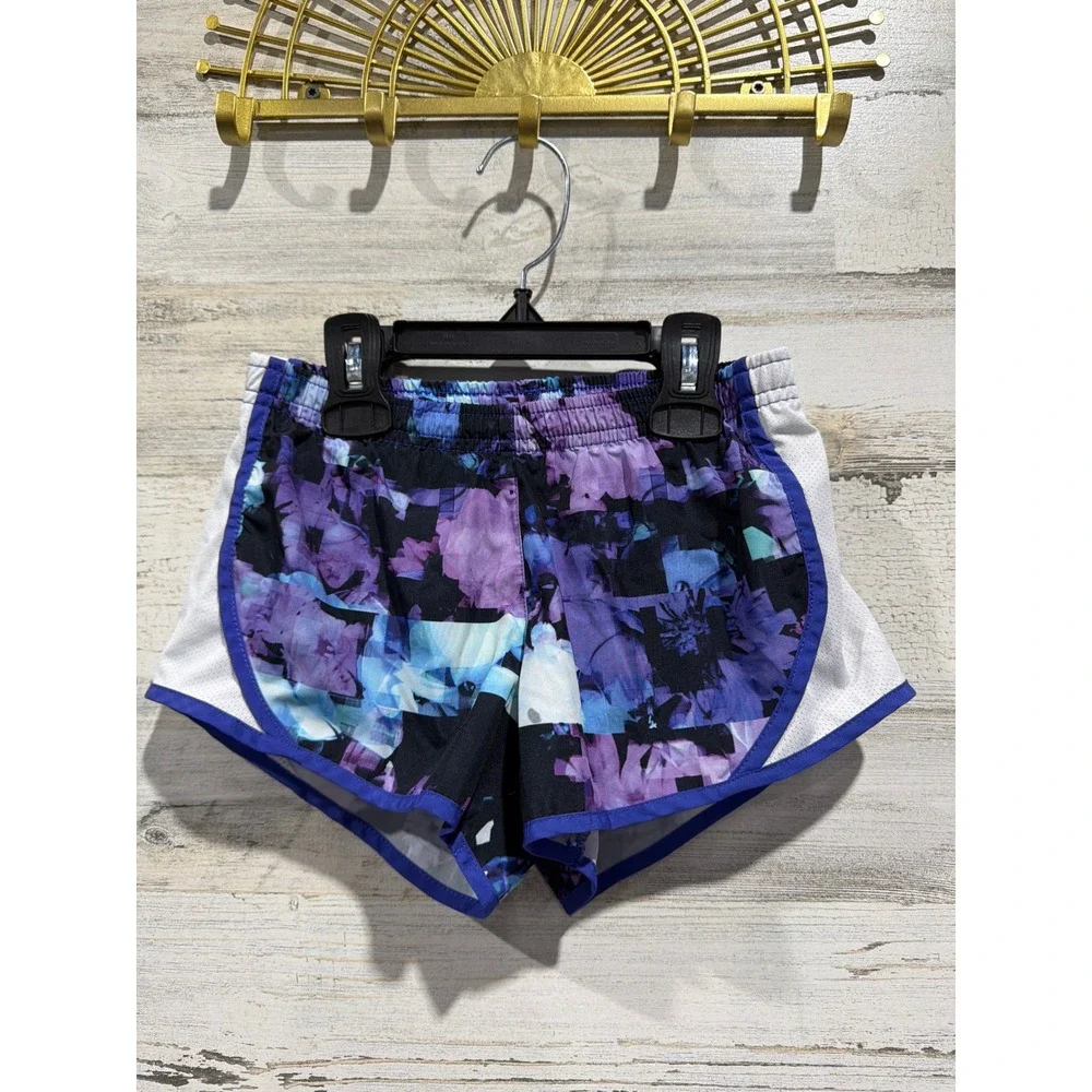Nike Tempo Running Shorts Women XS Purple Floral Mesh Active Athletic *Flawed